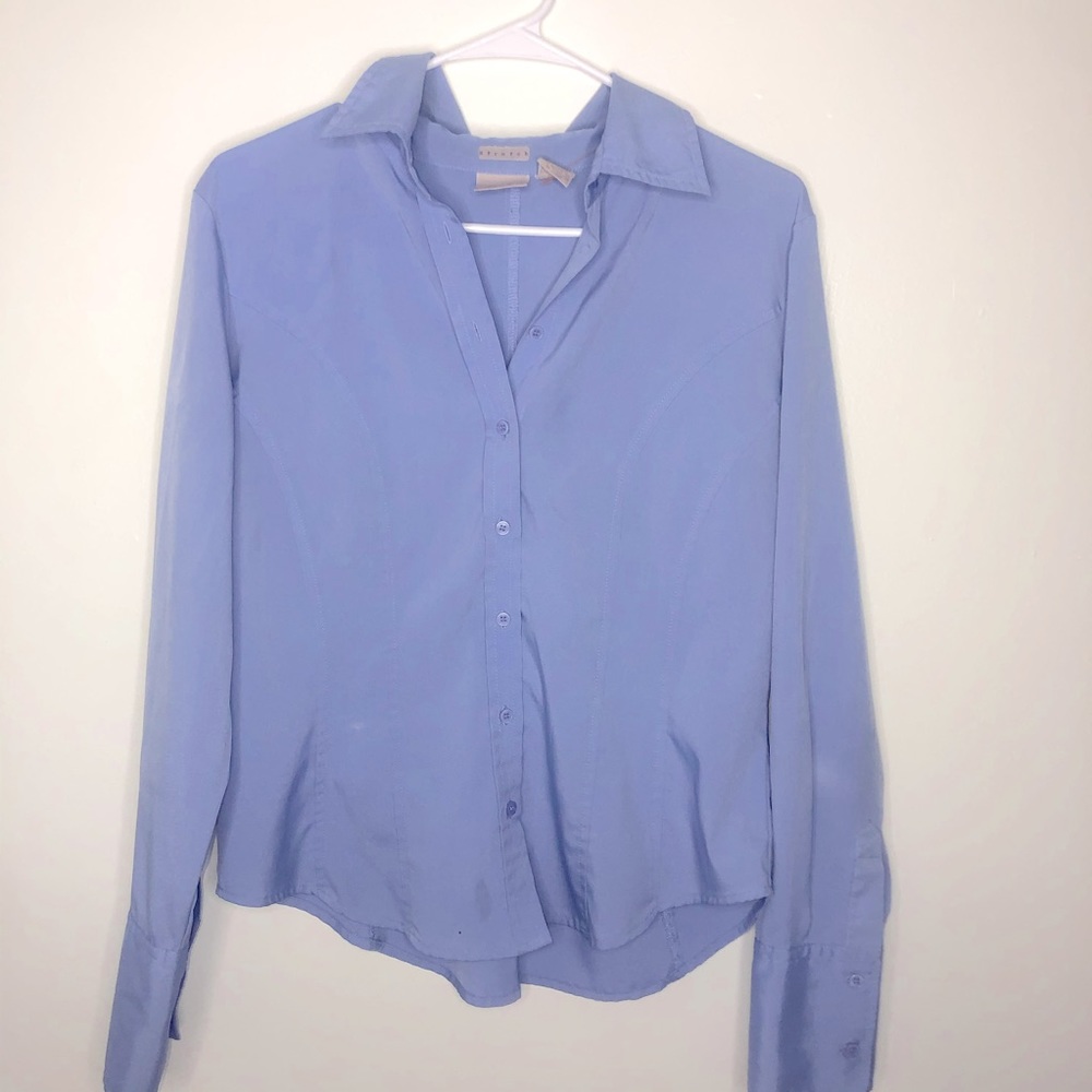 Fitted Long Sleeve Stretch light blue button up blouse